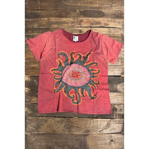 ***1 LEFT, S/M***NEW Jaded Gypsy Solar Burst Wine Moon Dance Tee - Picture 2 of 5